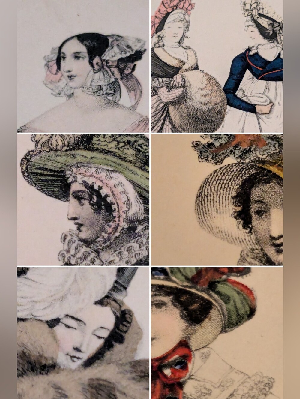 7 Antique Costume French Hand Color Fashion Plates 1795 to 1840 Jane Austen
